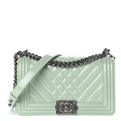Chanel Patent Chevron Quilted Medium Boy Flap Green 1 of 10