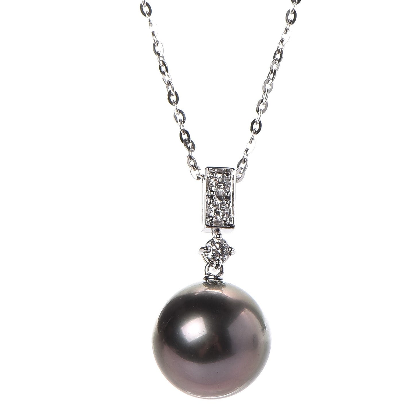 18K White Gold Diamond 9mm-12mm Black South Sea Pearl Pendant Necklace Earring Set