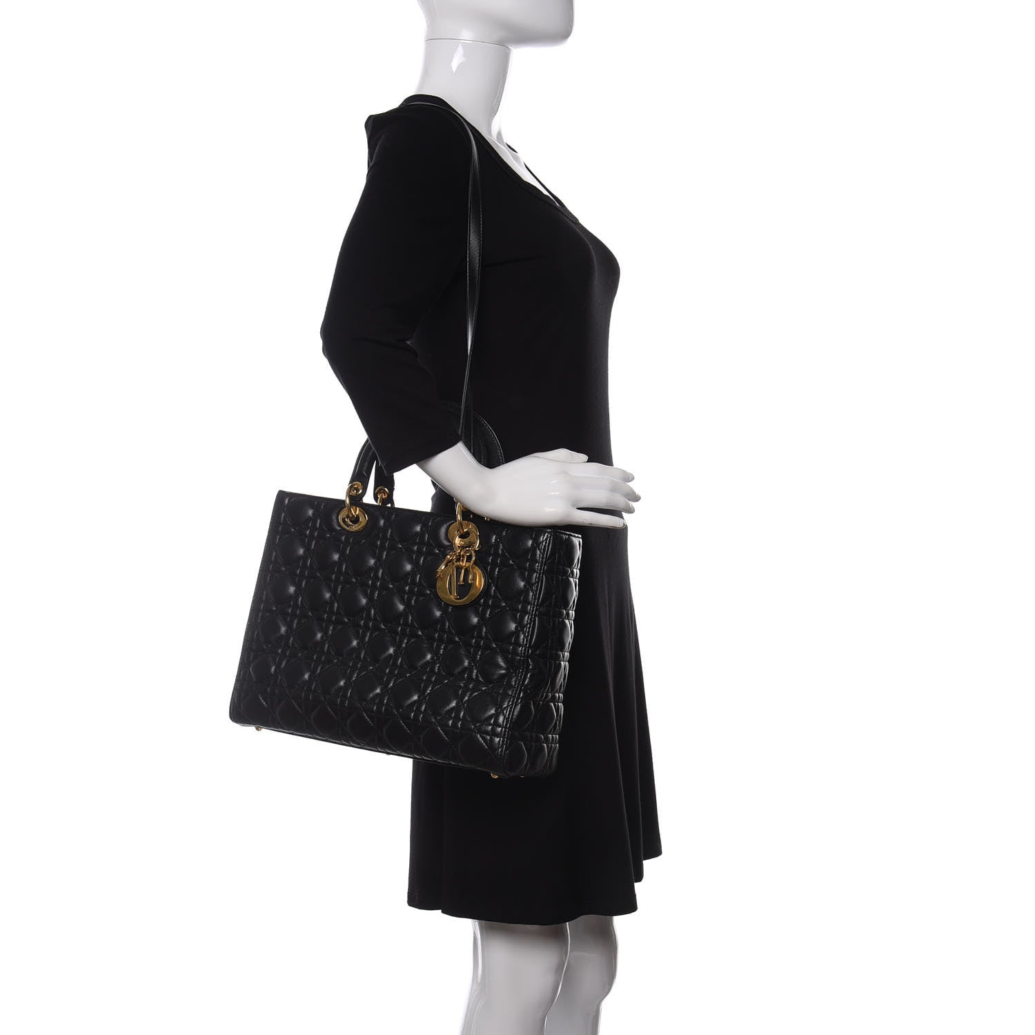 Christian Dior Lambskin Cannage Large Lady Dior Black 2 of 11