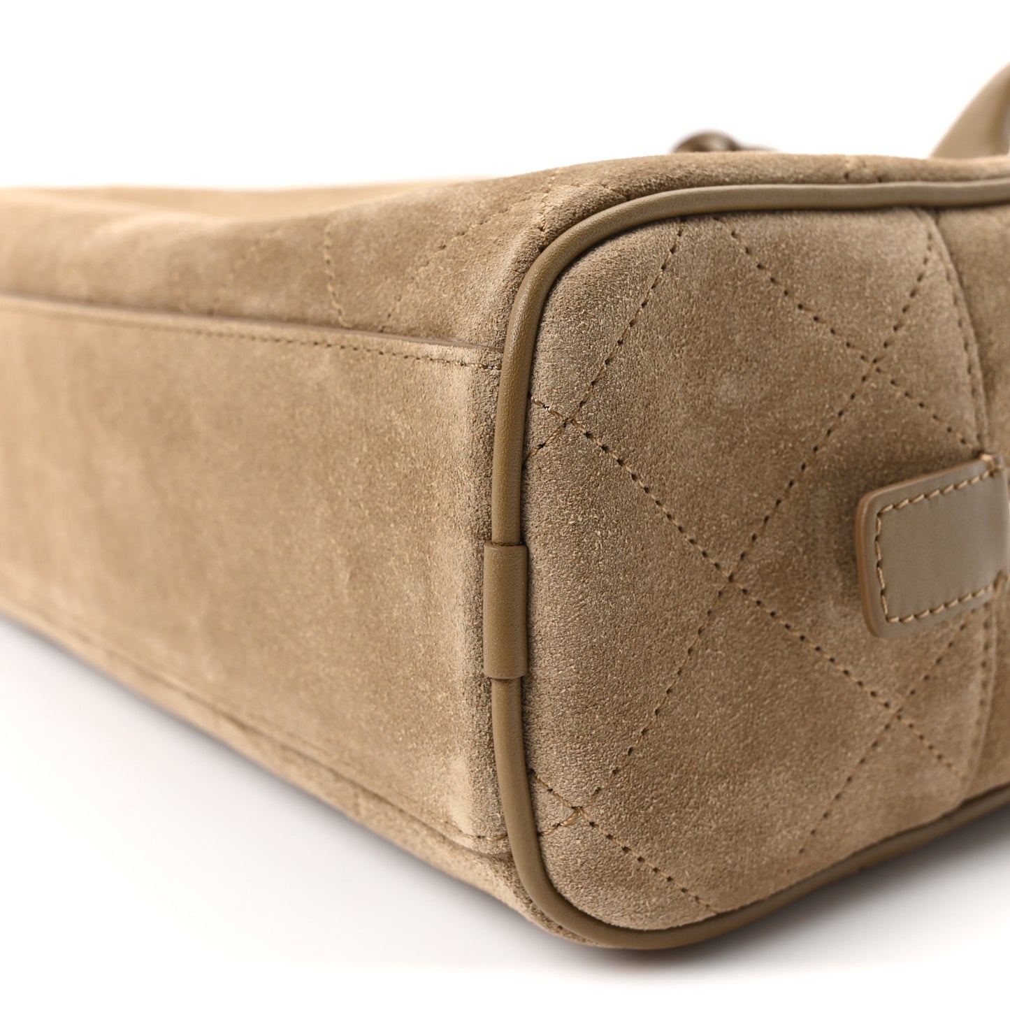 Suede Calfskin Large Perfect Bowling Bag Dark Beige