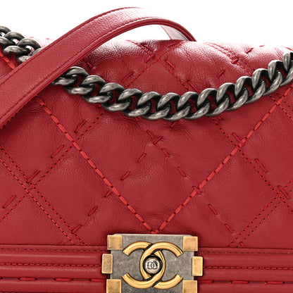 Chanel Calfskin Quilted Double Stitch Medium Boy Flap Red 8 of 13