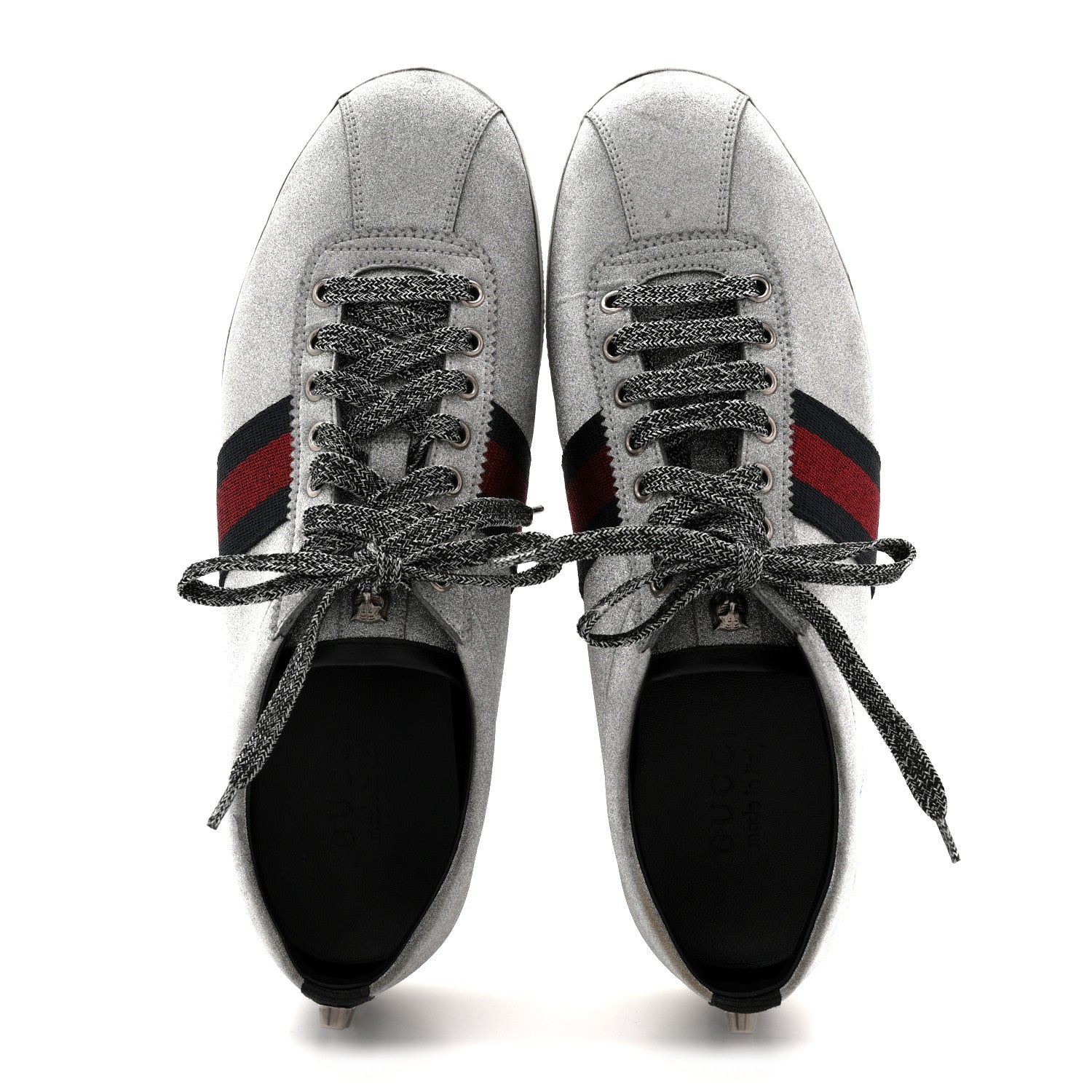 Gucci Glitter Fabric Studded Web Mens Sneakers 9 Silver 4 of 17