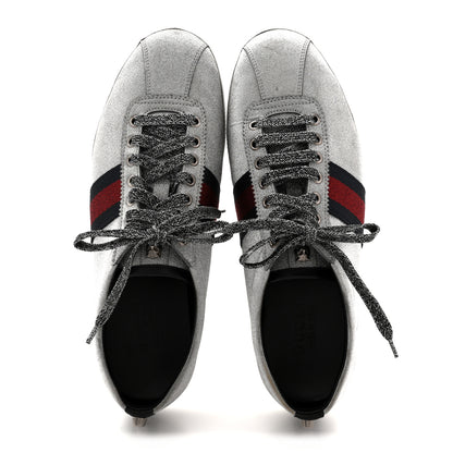 Gucci Glitter Fabric Studded Web Mens Sneakers 9 Silver 4 of 17