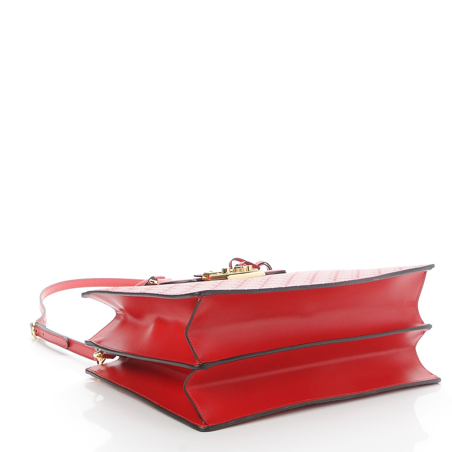Gucci Guccissima Signature Padlock Double Handle Bag Hibiscus Red 5 of 8