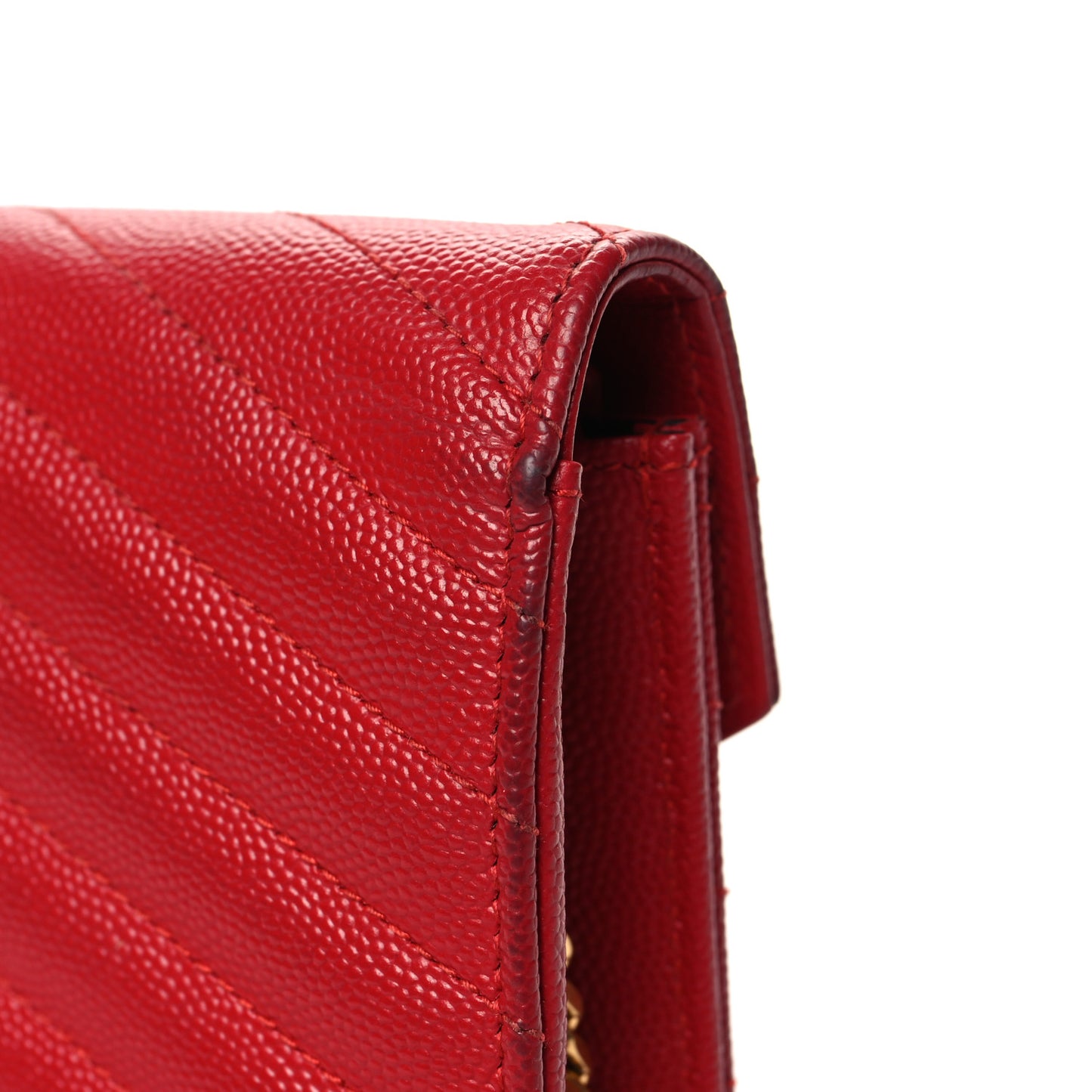 Grain De Poudre Matelasse Chevron Monogram Envelope Chain Wallet New Red