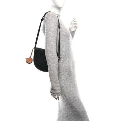 Stella McCartney Embossed Crocodile Effect Medium Frayme Flap Shoulder Bag Black 2 of 9