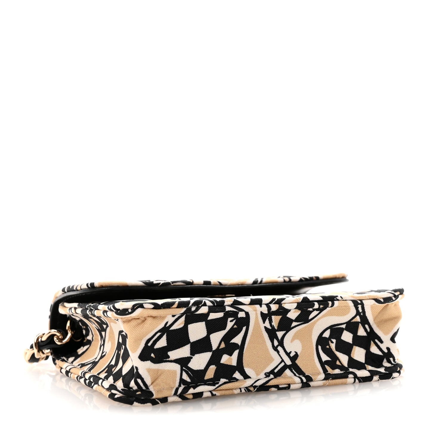 Canvas Check Flag Printed CC Clutch With Chain Beige Multicolor