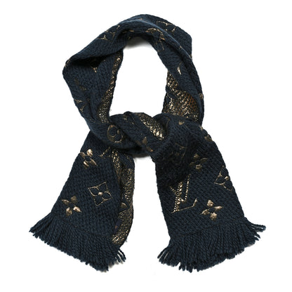 Louis Vuitton Wool Silk Logomania Shine Scarf Petrol 2 of 6