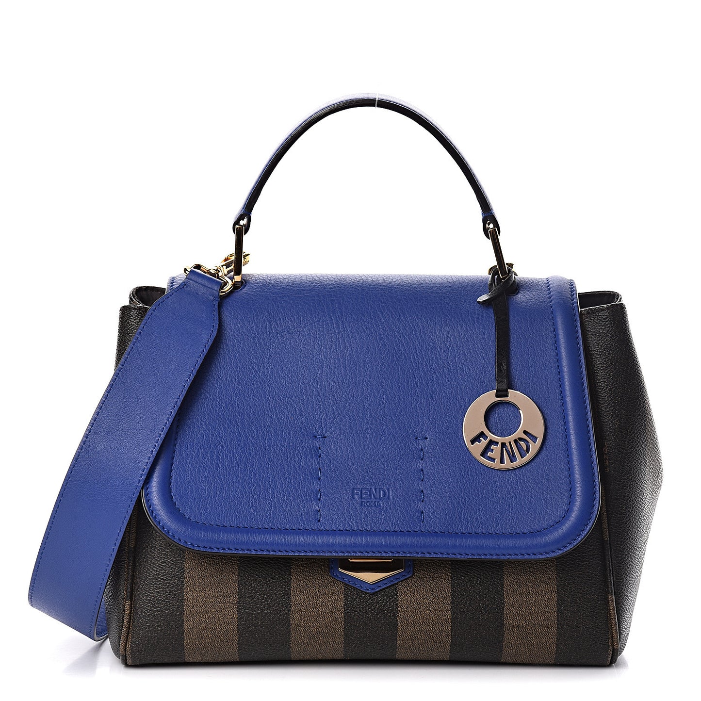 Pequin Spalmati Vitello Flamingo Shoulder Bag Tobacco Blue Neon
