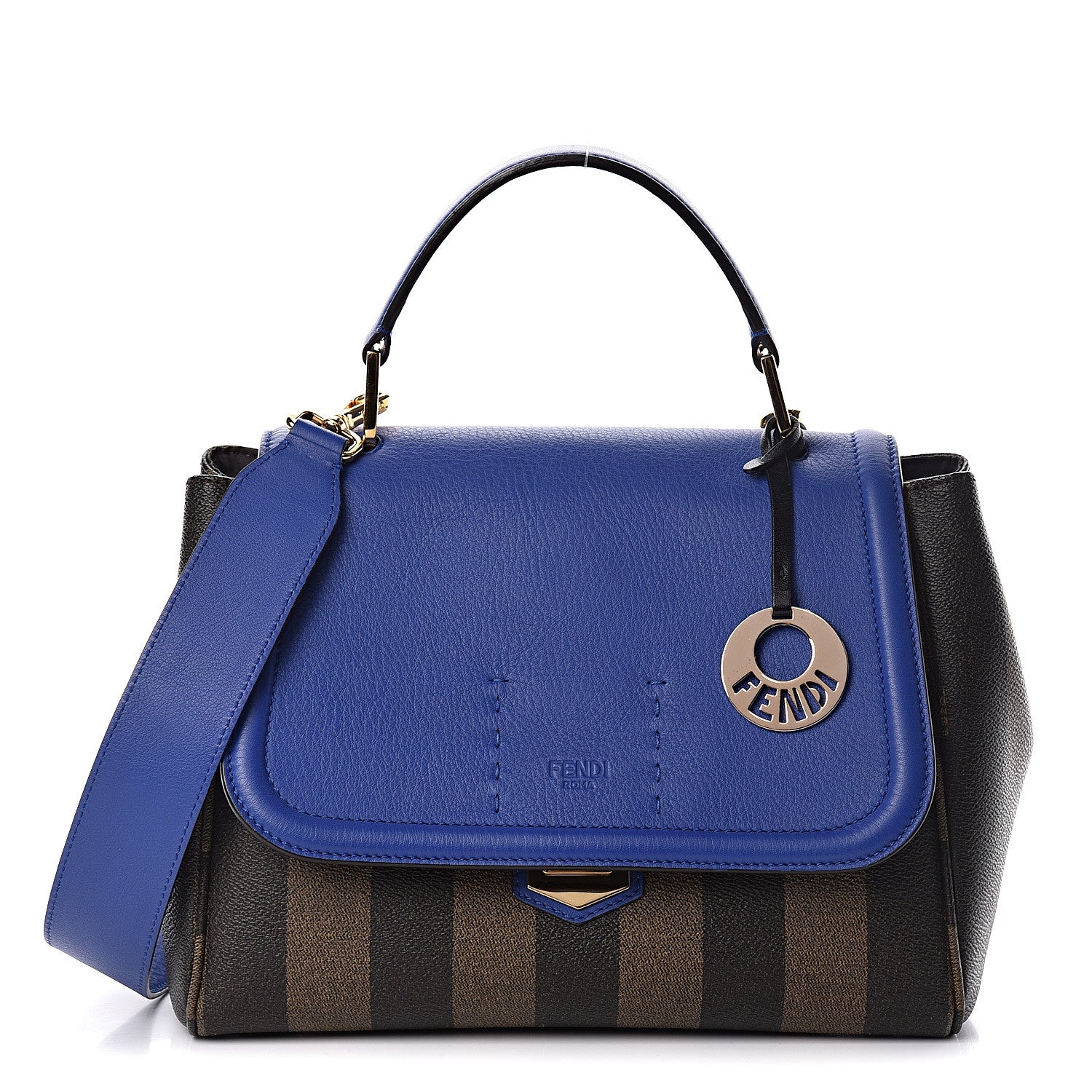 Fendi Pequin Spalmati Vitello Flamingo Shoulder Bag Tobacco Blue Neon 1 of 11