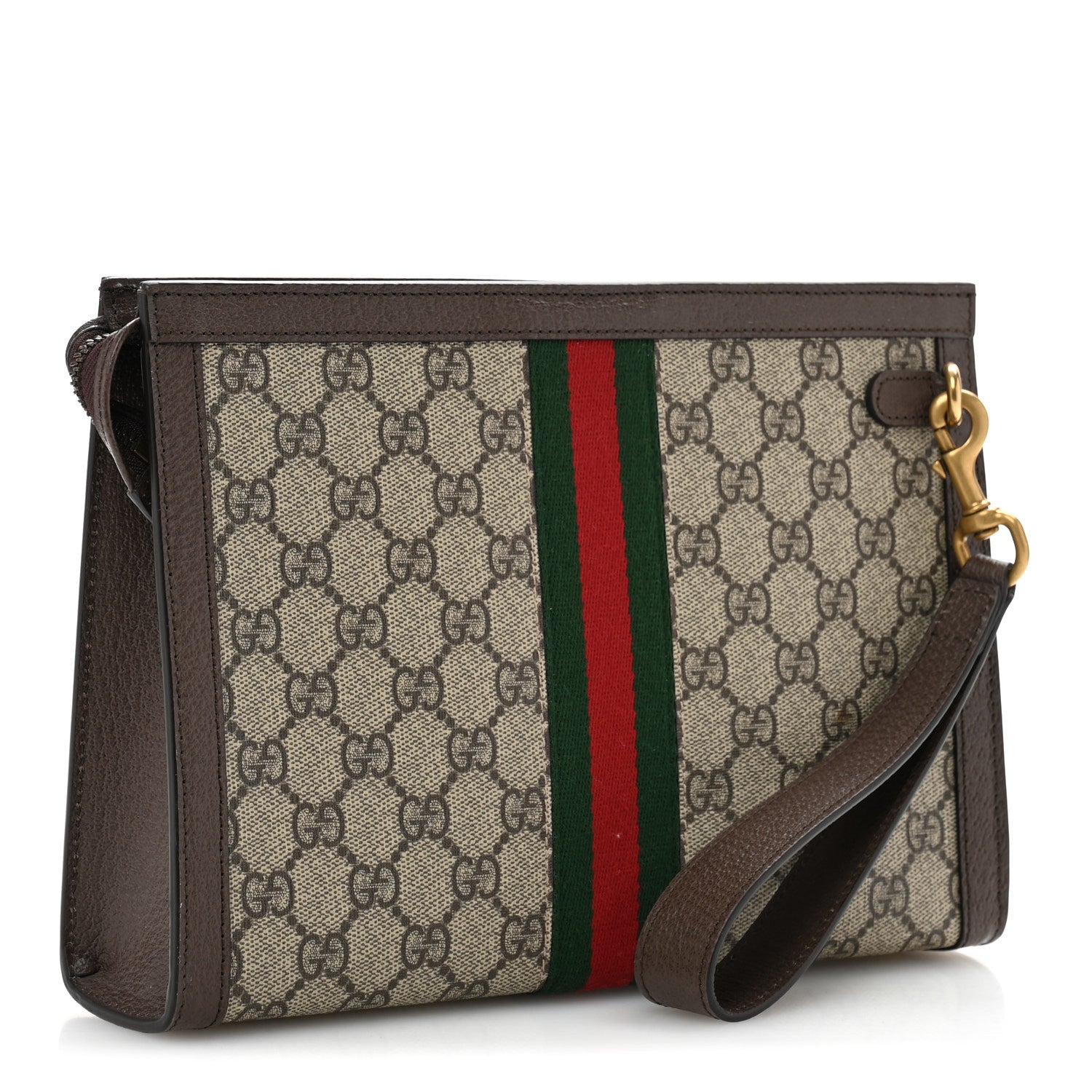 Gucci GG Supreme Monogram Textured Dollar Calfskin Web Small Ophidia Wristlet Pouch Beige Ebony New Acero 3 of 10