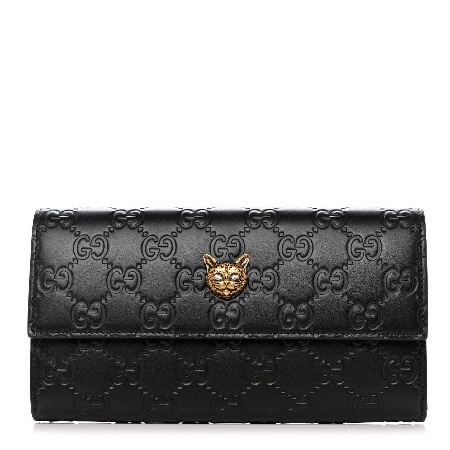 Guccissima Signature Crystal Cat Flap Wallet Black