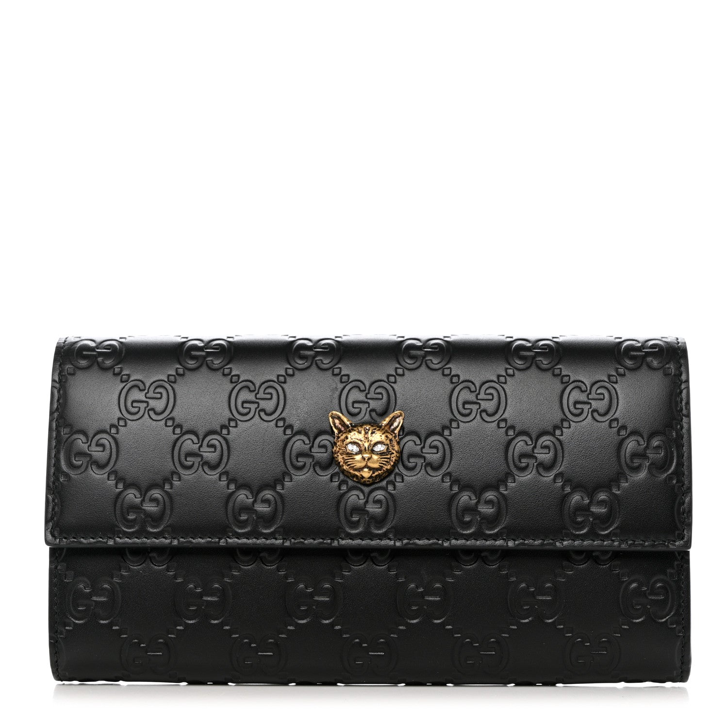 Gucci Guccissima Signature Crystal Cat Flap Wallet Black 1 of 9