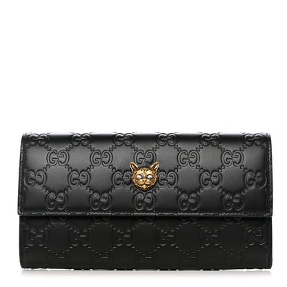 Gucci Guccissima Signature Crystal Cat Flap Wallet Black 1 of 9