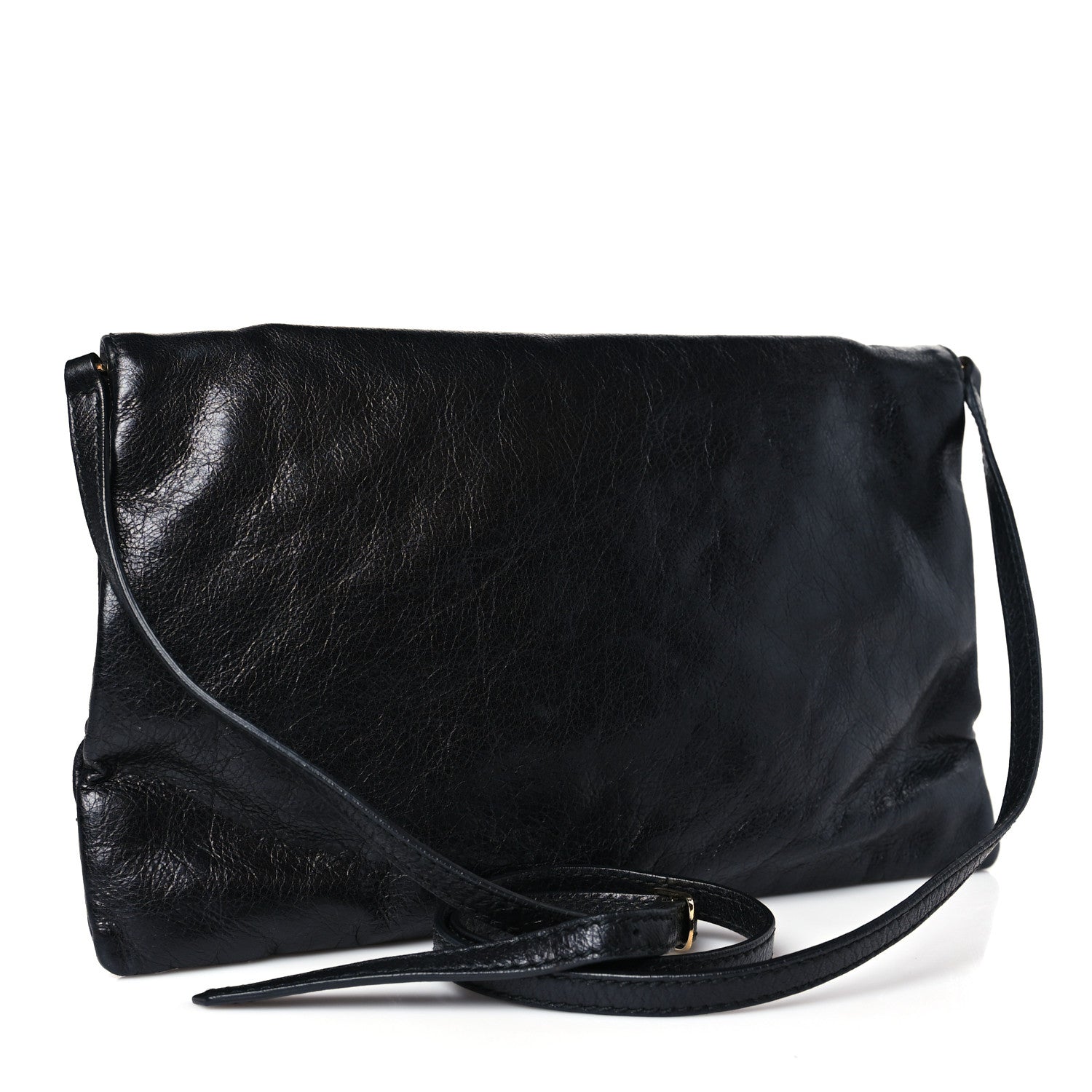 Balenciaga Agneau Giant 12 Gold Hardware Envelope Strap Clutch Black 2 of 8