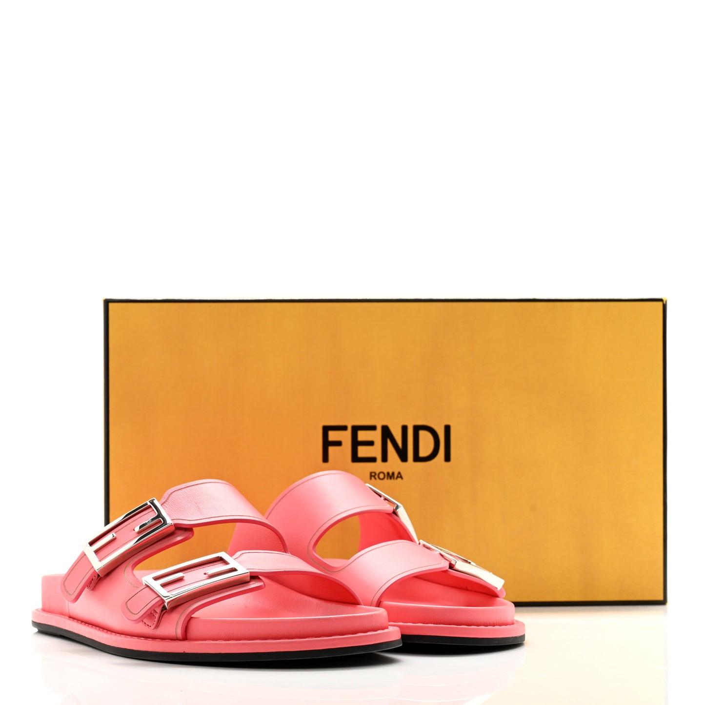 Vitello Fendi Feel Buckled Slide Sandals 38 Pink Dalia