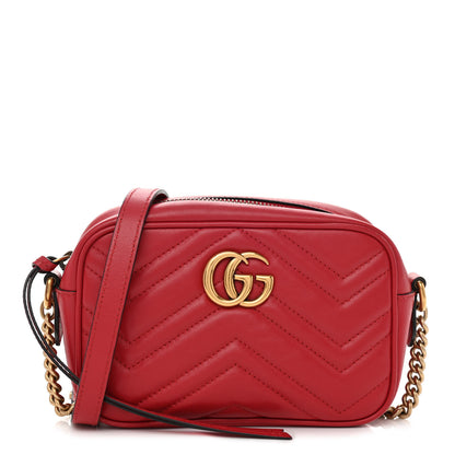 Gucci Calfskin Matelasse Mini GG Marmont Chain Shoulder Bag Hibiscus Red 1 of 7