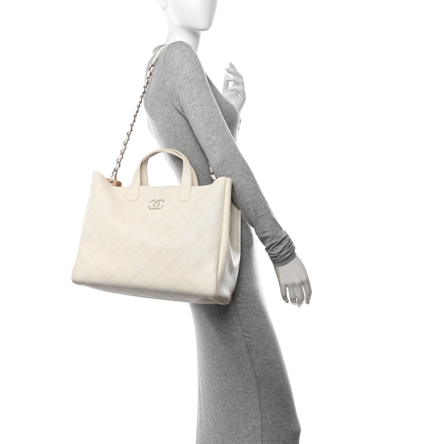 Chanel Caviar Stitched Large Shopping Tote White 2 of 14