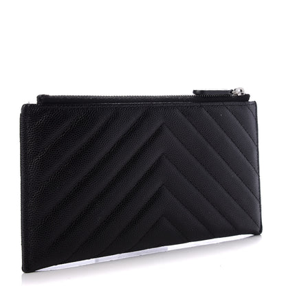 Chanel Caviar Chevron Quilted Zip Pouch Black 3 of 7