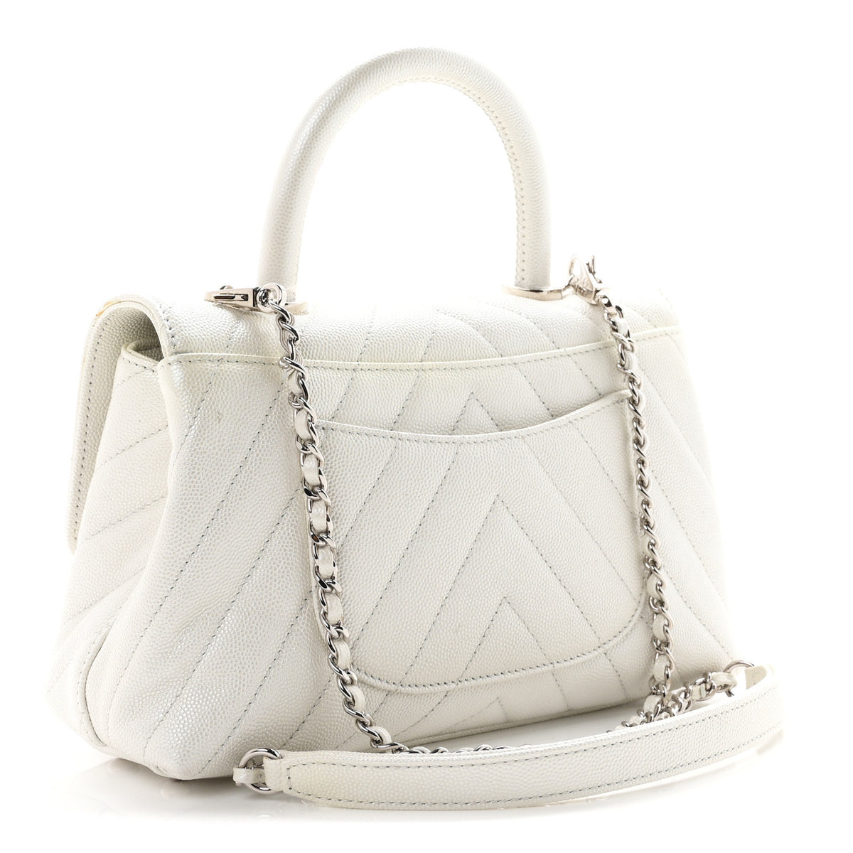Chanel Iridescent Caviar Chevron Quilted Mini Coco Handle Flap White 3 of 10