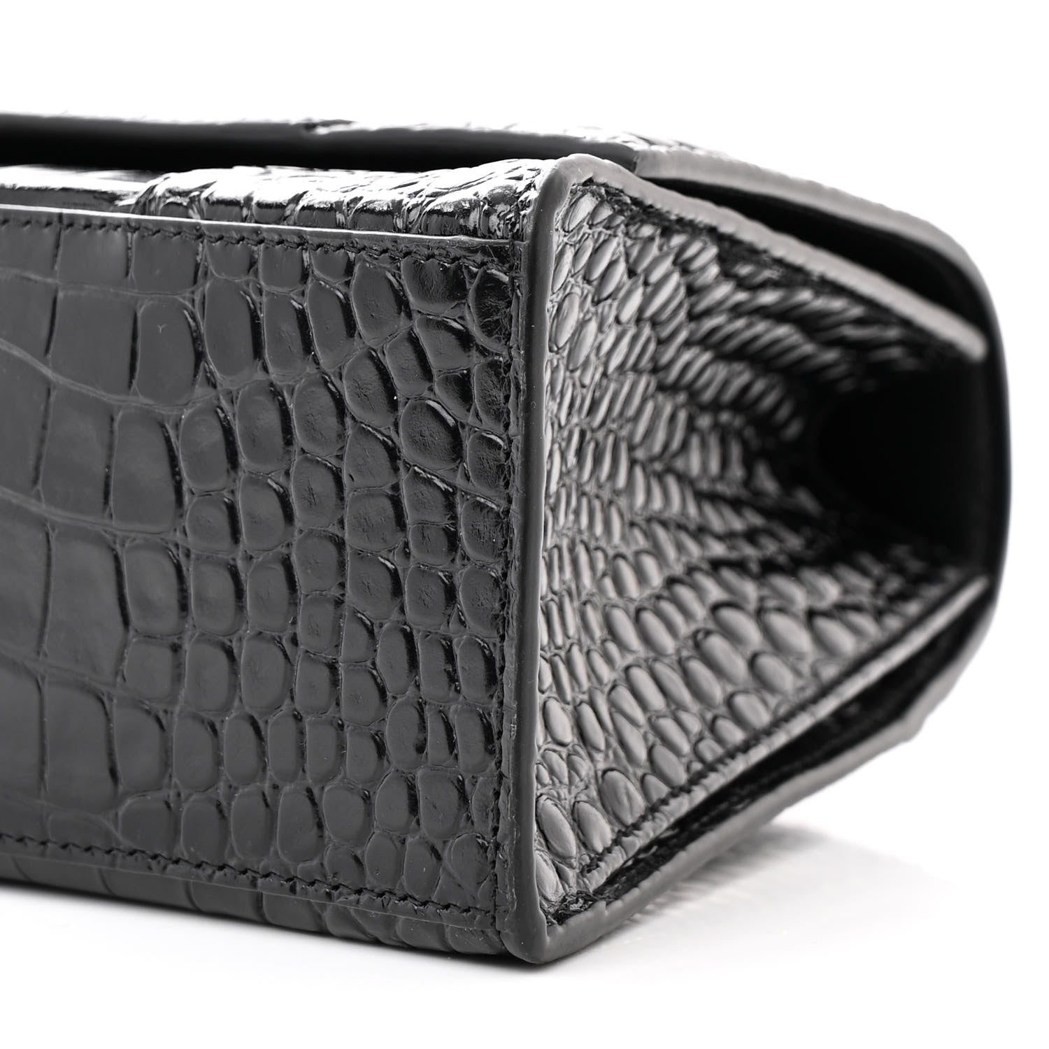 Balenciaga Shiny Calfskin Crocodile Embossed Medium Hourglass Top Handle Bag Black 11 of 13