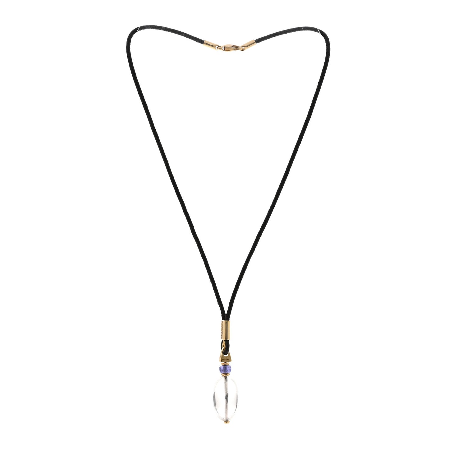 18K Yellow Gold Amethyst Rock Crystal Cord Pendant Necklace