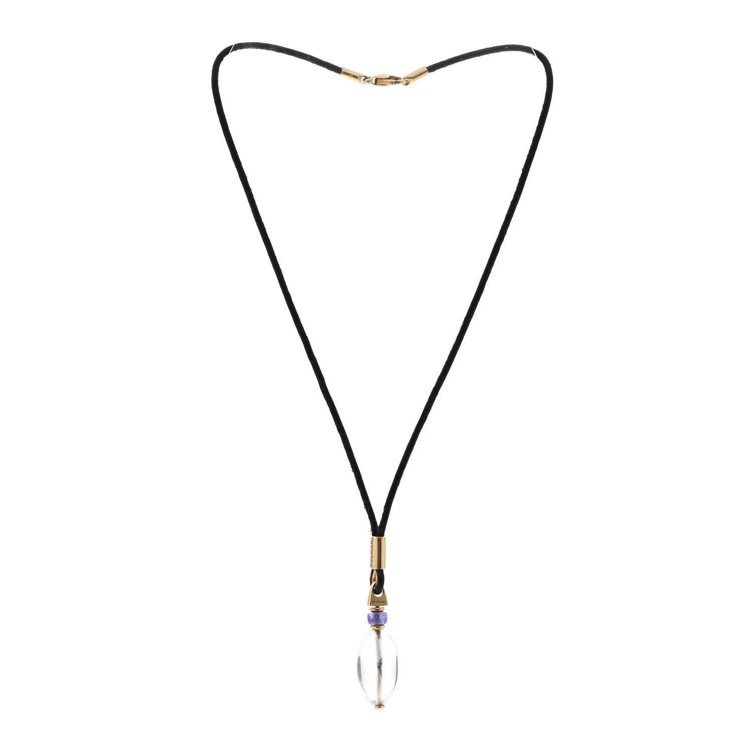 Bulgari 18K Yellow Gold Amethyst Rock Crystal Cord Pendant Necklace 3 of 6