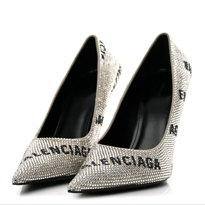 Balenciaga Strass Allover Logo Square Knife 110mm Pumps 38 Crystal Black 4 of 10