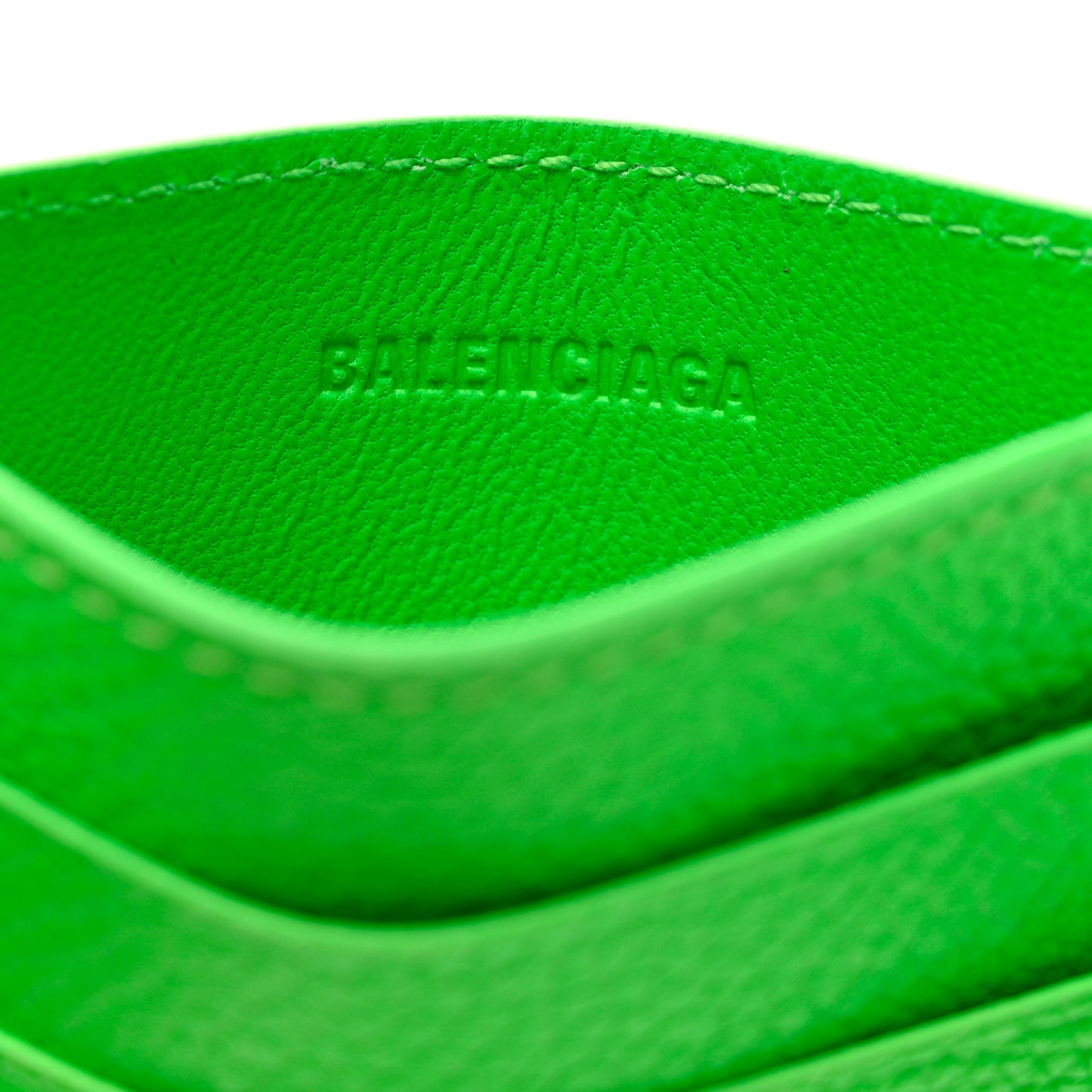 Grained Calfskin Logo Cash Card Holder Fluo Green Black