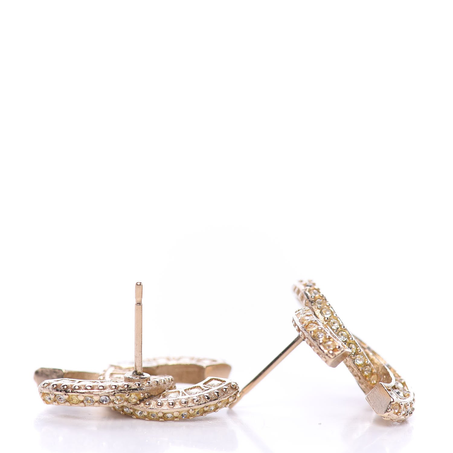 Chanel Crystal Timeless CC Earrings Light Gold 4 of 4