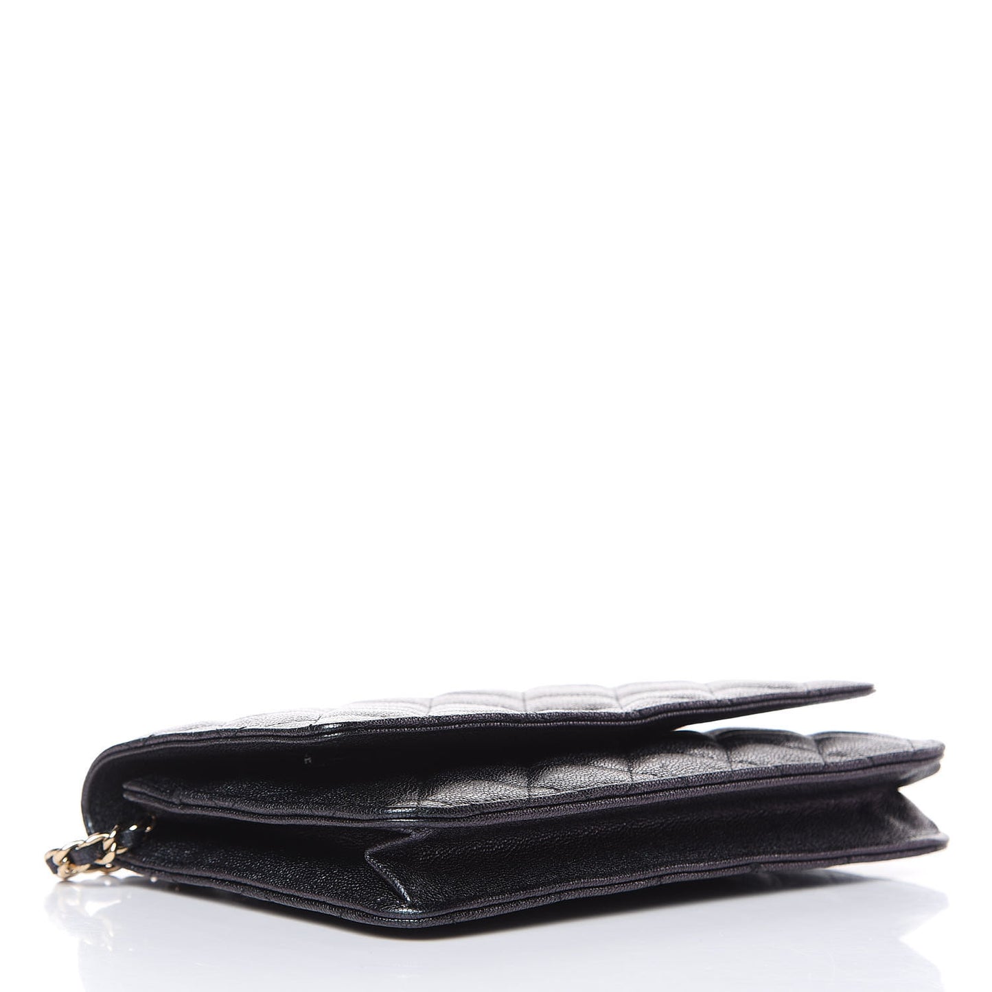 Iridescent Caviar Quilted Wallet On Chain WOC Black