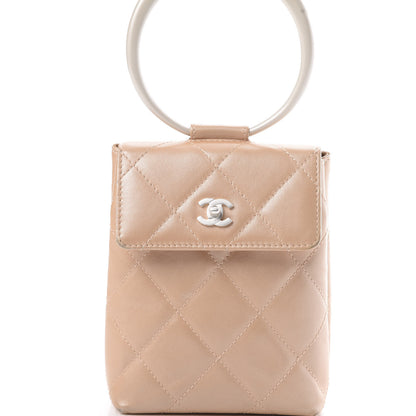 Chanel Iridescent Lambskin Quilted Round Handle Mini Flap Beige 8 of 14