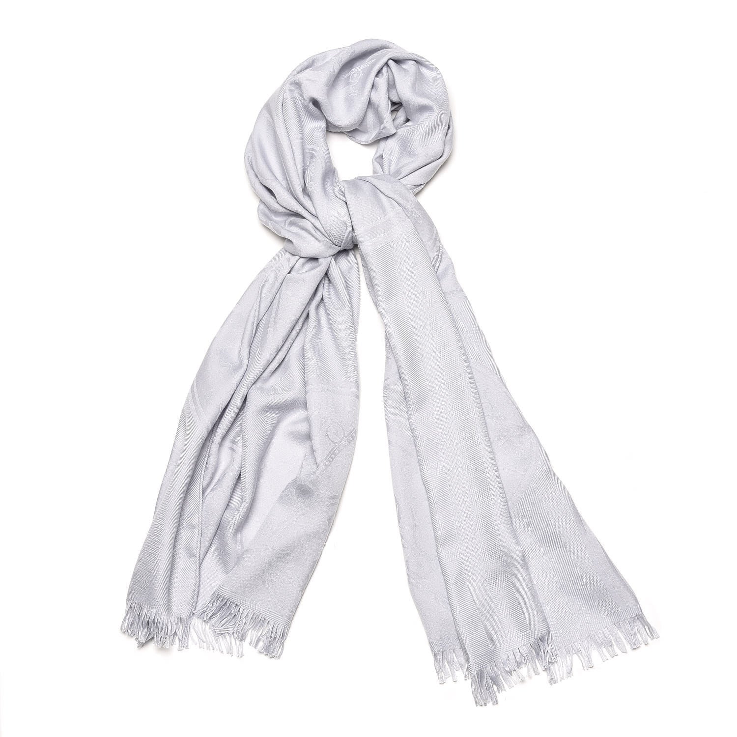 Hermes Cashmere Silk New Libris Stole Gris Nuage 1 of 6