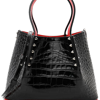 Christian Louboutin Patent Embossed Spiked Mini Cabarock Shopper Tote Black 7 of 9