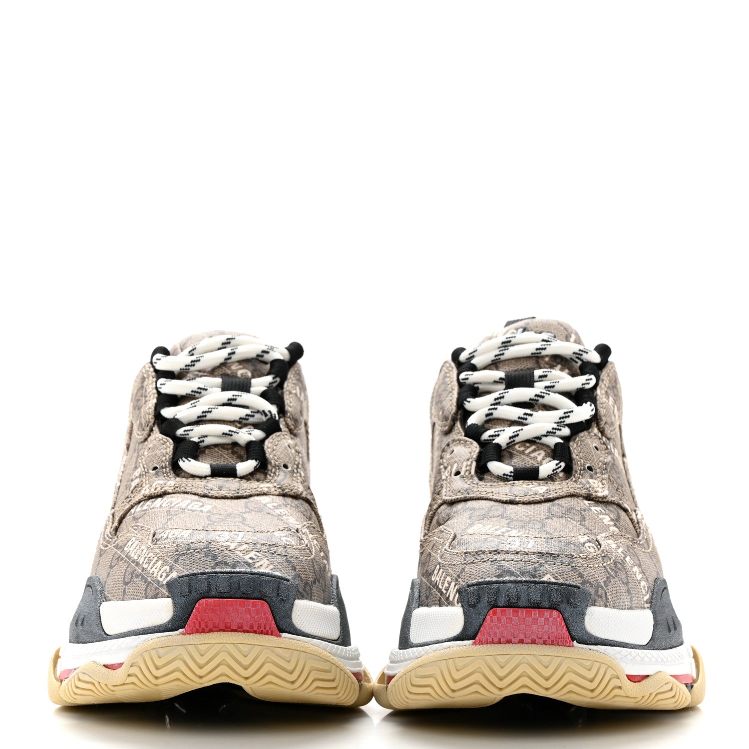 Balenciaga X GUCCI GG Supreme Monogram Allover Logo Womens Triple S Sneakers 37 Beige Ebony Mystic White 2 of 10