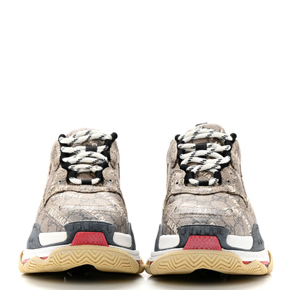 Balenciaga X GUCCI GG Supreme Monogram Allover Logo Womens Triple S Sneakers 37 Beige Ebony Mystic White 2 of 10