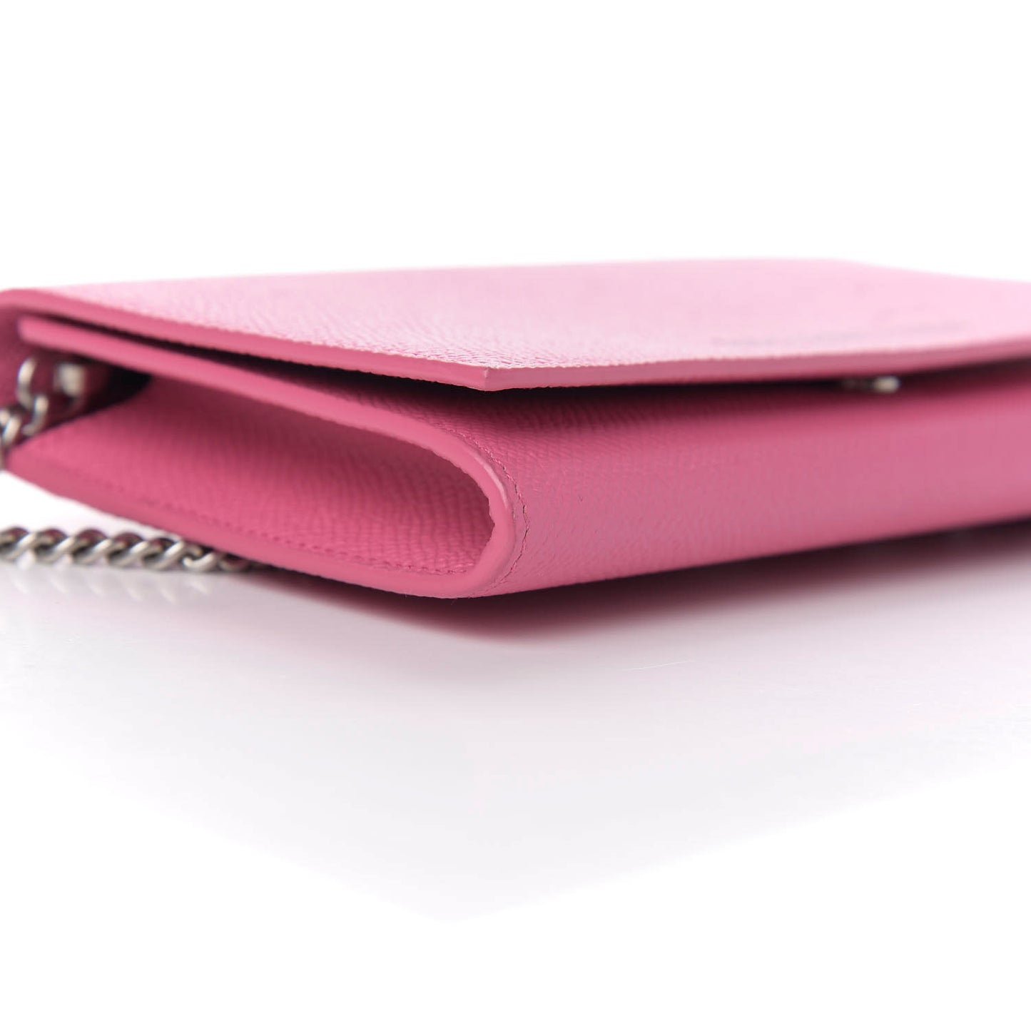 Signature Grained Calfskin Logo Ville Wallet on Chain Bubble Gum Black
