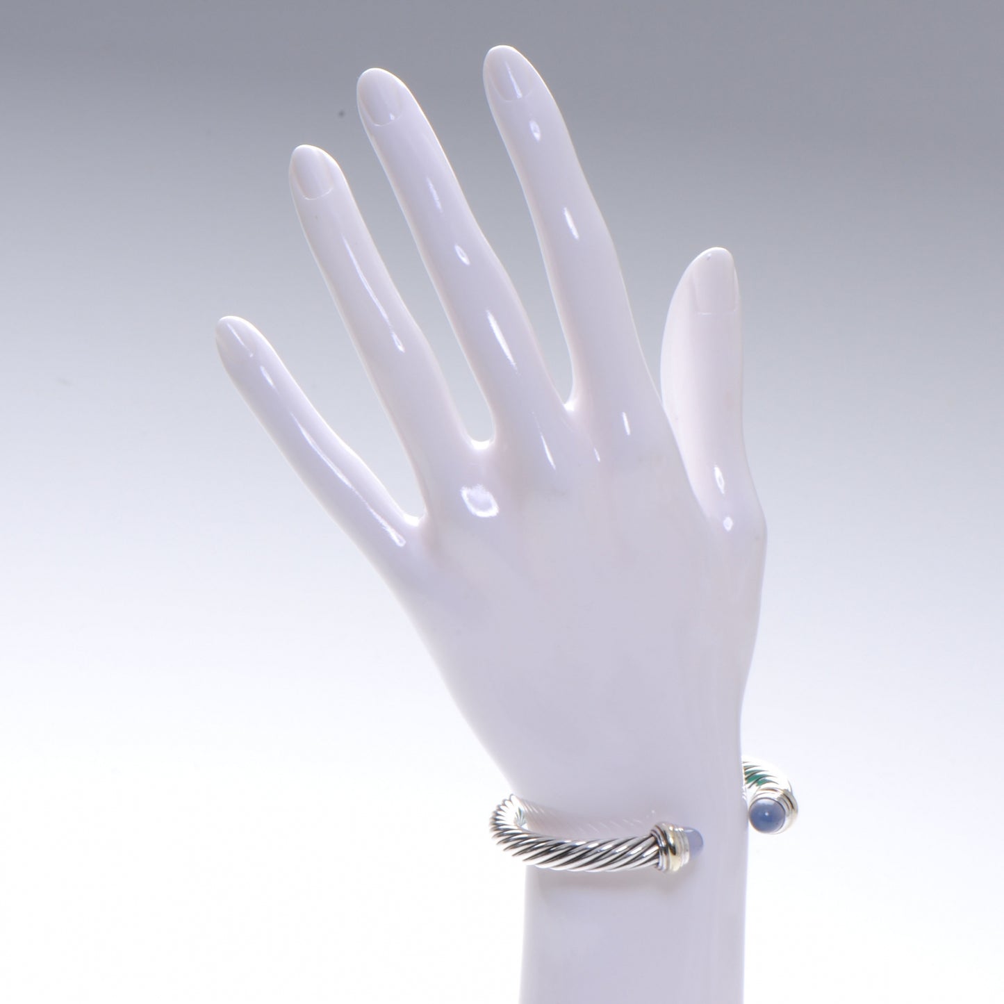 Sterling Silver 14K Yellow Gold Chalcedony 7mm Cable Classics Bracelet
