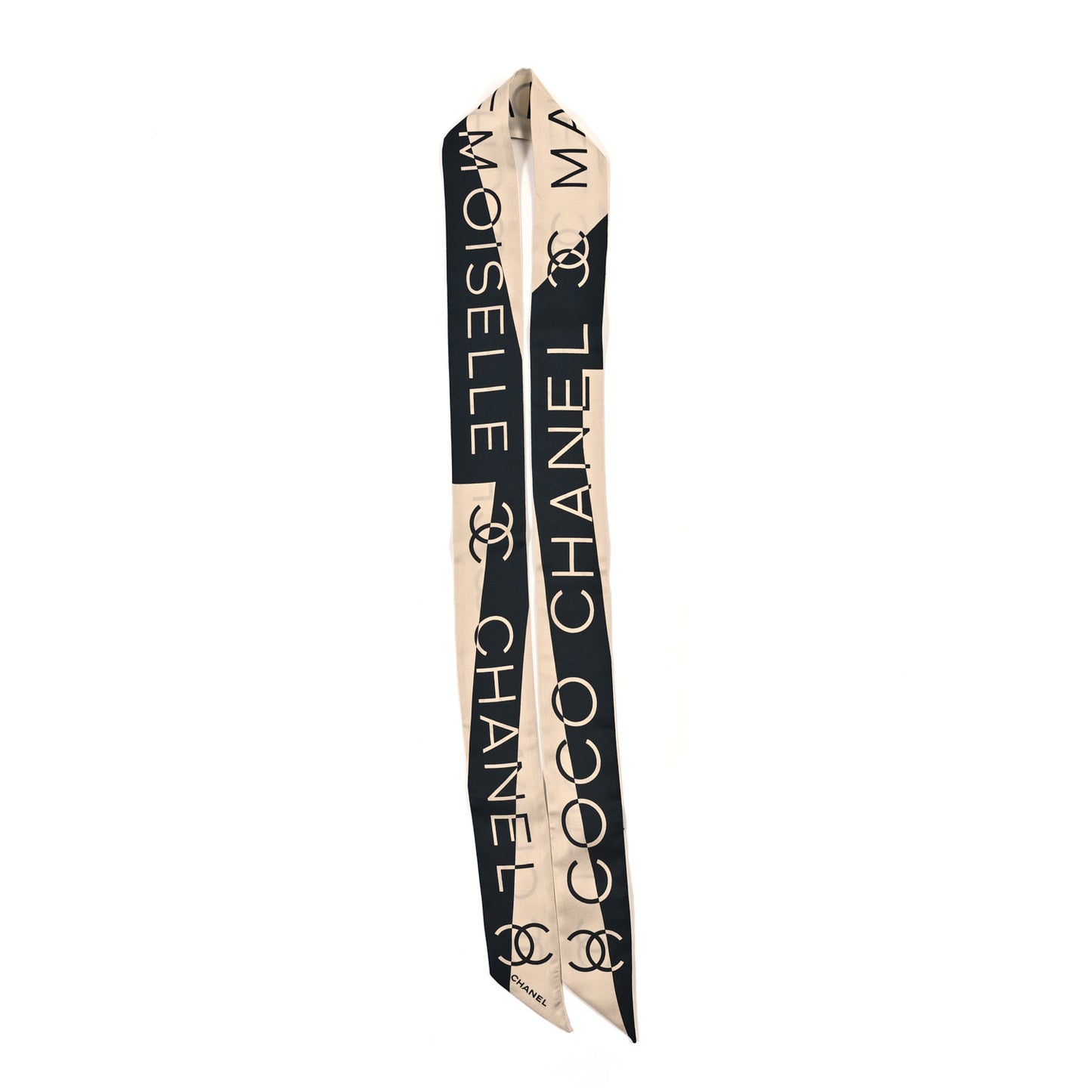 Silk CC Slim Logo Bandeau Scarf Light Beige Black Ecru