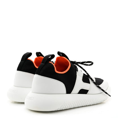 Hermes Technical Canvas Calfskin Womens Duel Sneakers 38 White Black 4 of 13