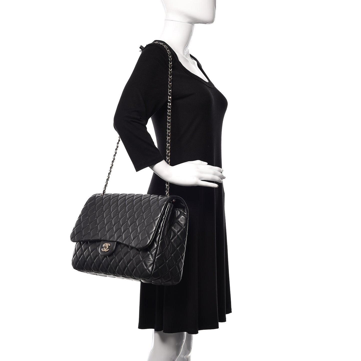 Calfskin Quilted Small XXL Travel Flap Bag Black