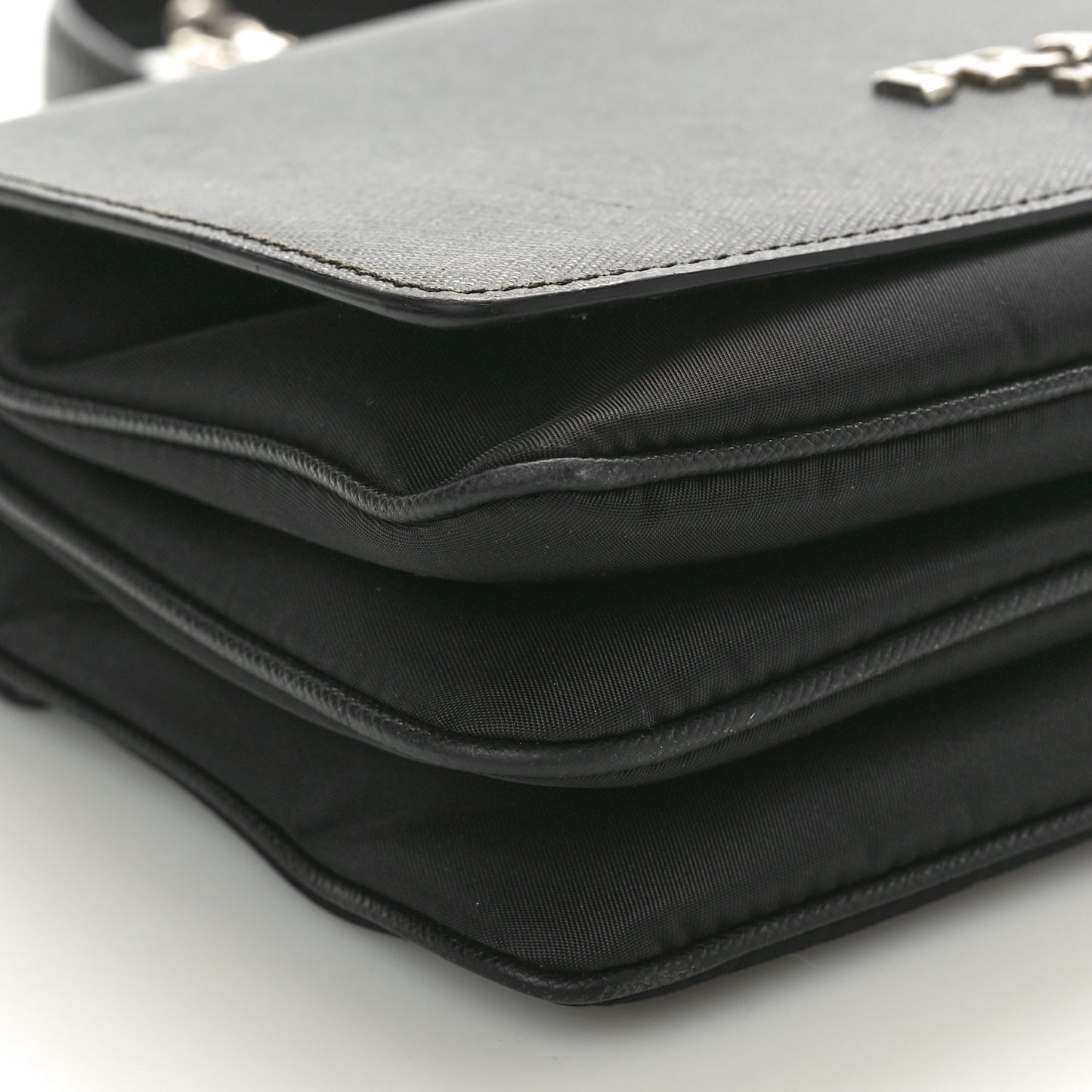 Saffiano Tessuto Nylon Chain Shoulder Bag Black