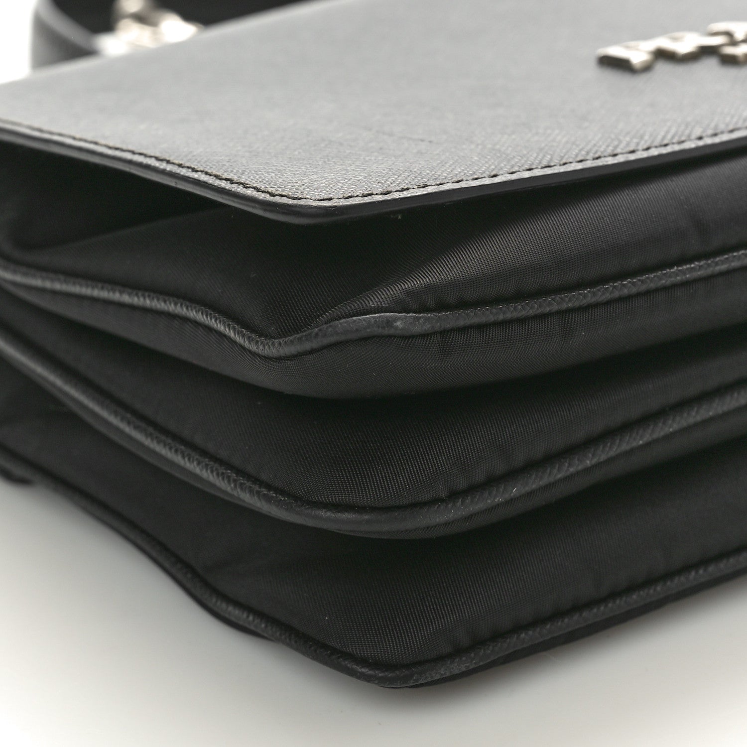 Prada Saffiano Tessuto Nylon Chain Shoulder Bag Black 9 of 10
