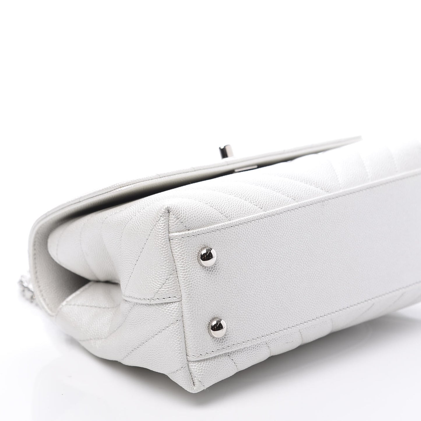 Iridescent Caviar Chevron Quilted Mini Coco Handle Flap White