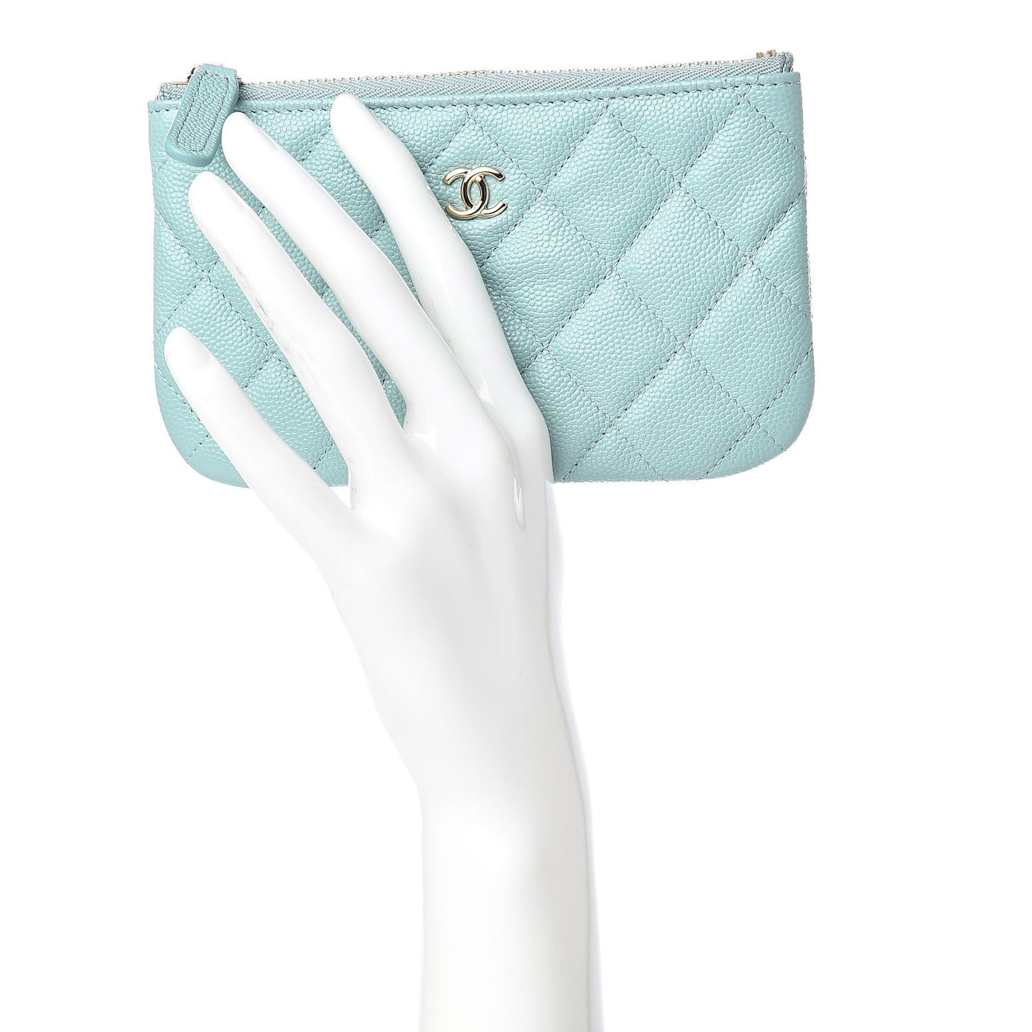 Caviar Quilted Small Cosmetic Case Light Blue