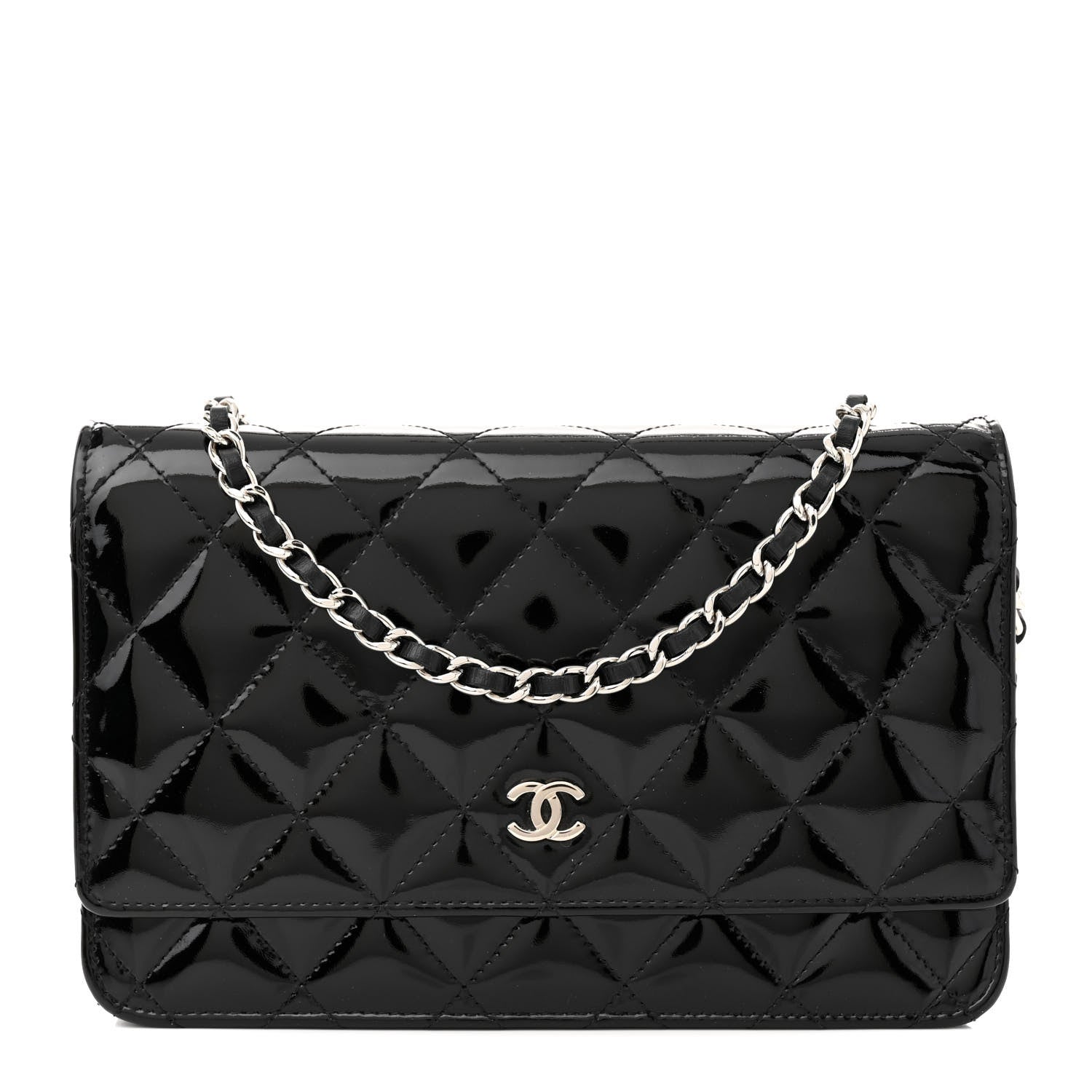 Chanel Patent Quilted Wallet On Chain WOC Black 1 of 12