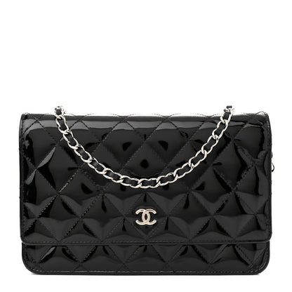 Chanel Patent Quilted Wallet On Chain WOC Black 1 of 12