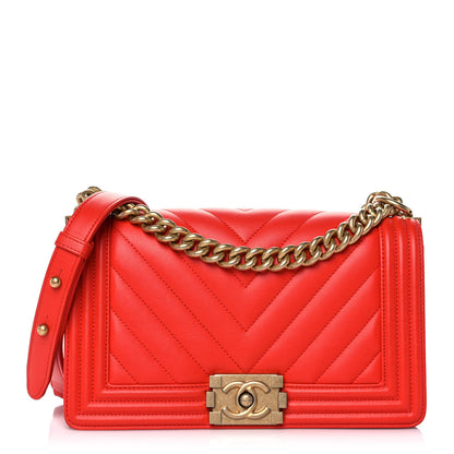 Chanel Calfskin Chevron Quilted Medium Boy Flap Red 1 of 11