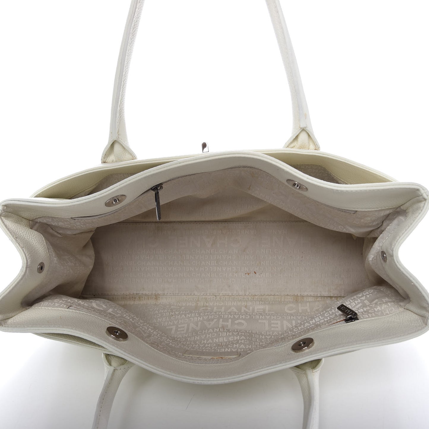 Calfskin Mademoiselle Lock Cerf Executive Shopper Tote White