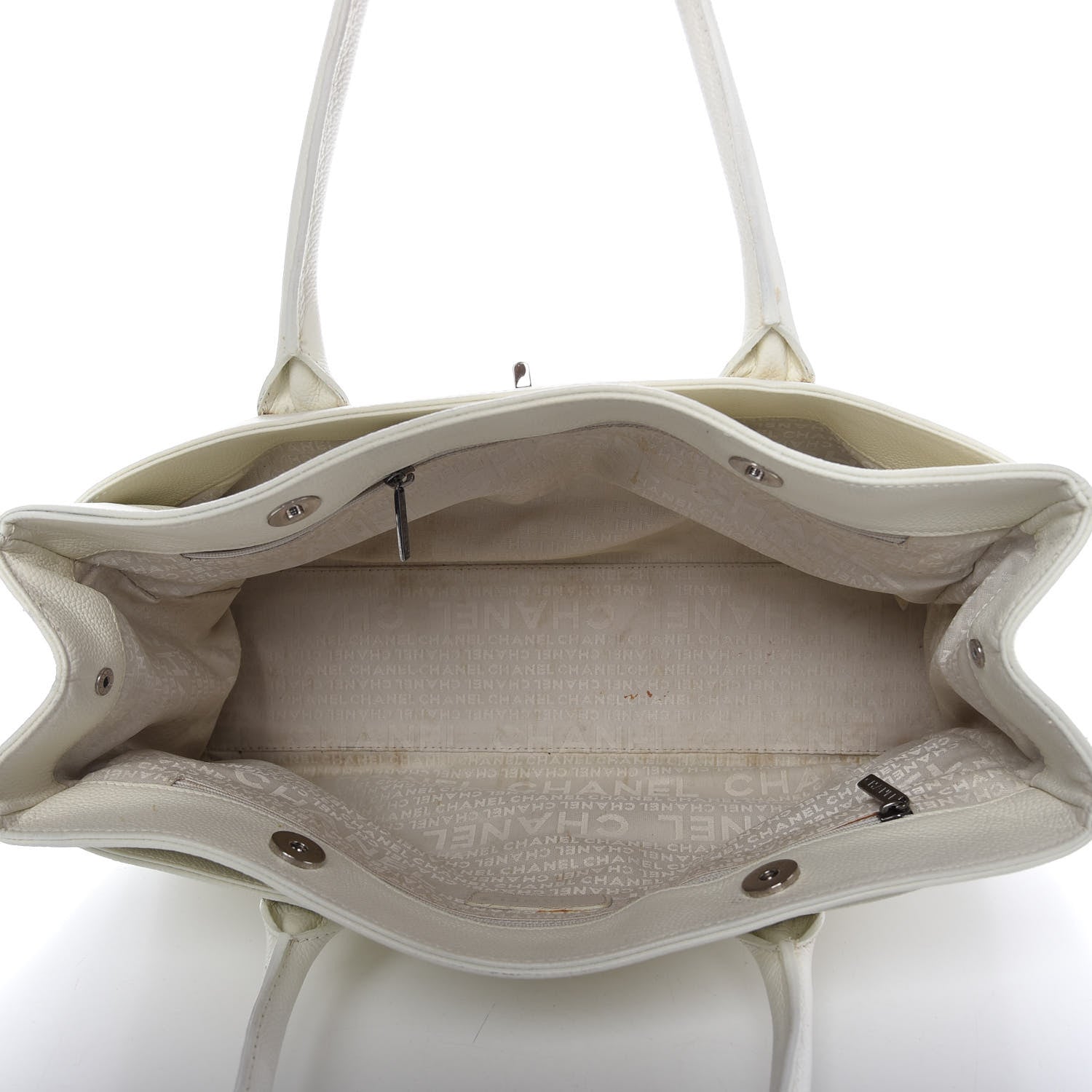 Chanel Calfskin Mademoiselle Lock Cerf Executive Shopper Tote White 5 of 14